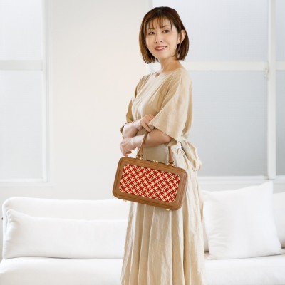 Hanakumiko handbag, Camel and red