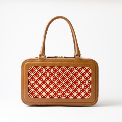 Hanakumiko handbag, Camel and red