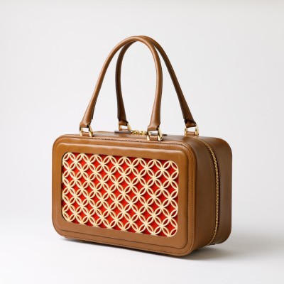 Hanakumiko handbag, Camel and red