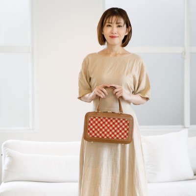 Hanakumiko handbag, Camel and red