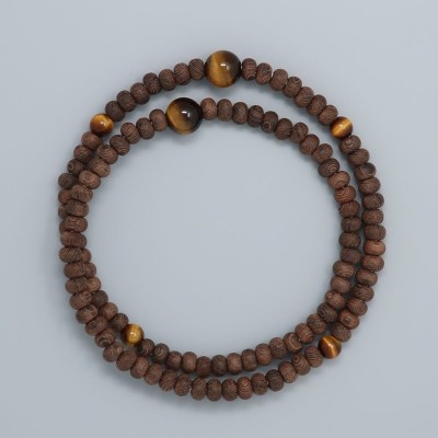 Bracciale rosario in legno di ferro striato tempestato di pietre occhio di tigre