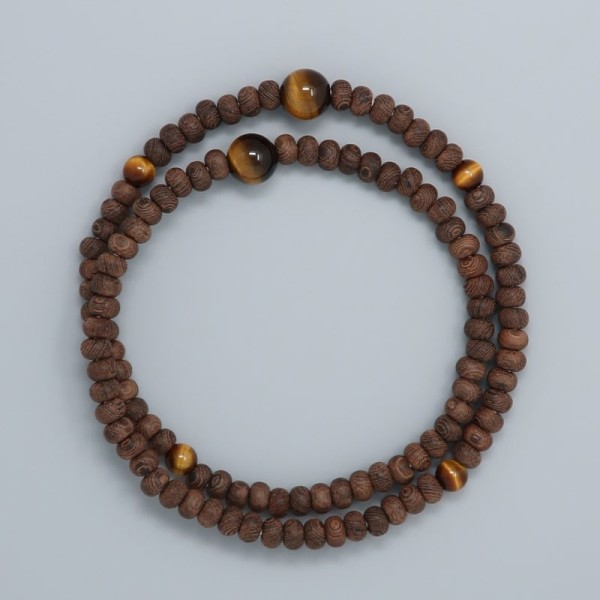 Bracciale rosario in legno di ferro striato tempestato di pietre occhio di tigre