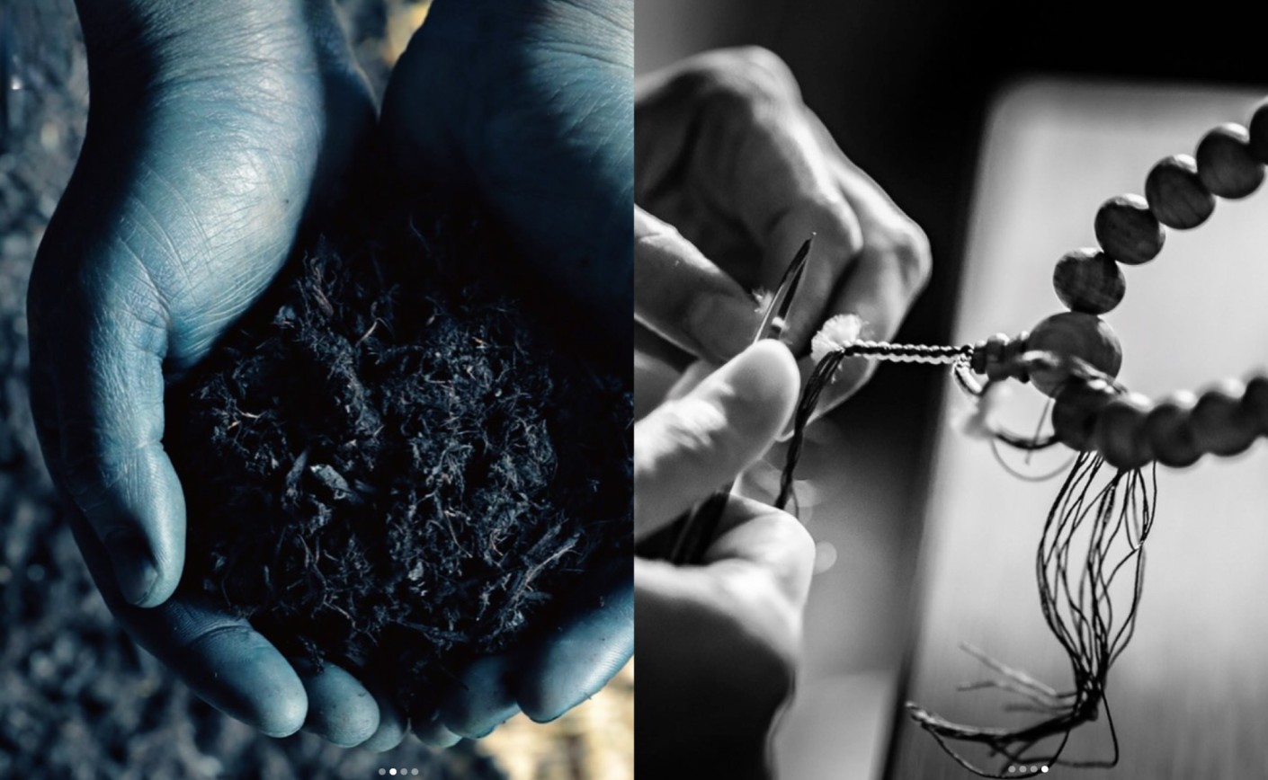 Rosario JAPAN BLUE realizzato con perline di ciliegio di montagna tinte con indaco.